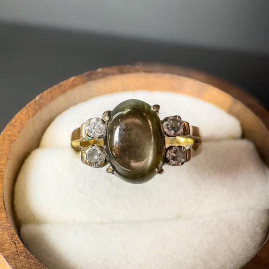 Vintage 9ct Gold Star Sapphire & Clear Zirconia Ring | Unique Statement Ring | Classic Vintage Jewelry | Gift for Her |