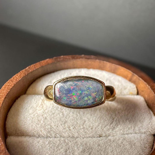 Vintage 9ct Gold Opal Triplet Ring | Unique Opal Triplet Statement Ring | October Birthstone Jewelry | English Hallmarked | UK I - US 4.25