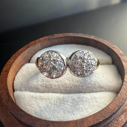 Vintage 9ct Gold Cubic Zirconia Double Cluster Ring - Sparkling Retro Style Statement Ring | UK O - US 7.25 | Resizable