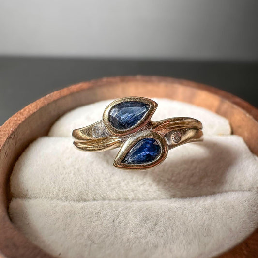 Vintage 9ct Bi-Coloured Gold Snake Style Ring with Sapphire & Diamond Accents | English Hallmarks | UK L 1/2 - US 6