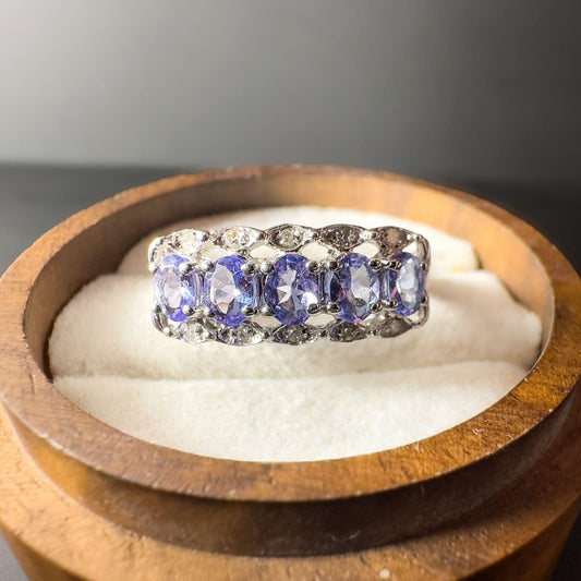 Vintage 9ct Gold Tanzanite Band Ring | Birmingham Hallmarked | Elegant Statement Gemstone Jewelry | Gift for Her | UK P -US 7.50 | Resizable