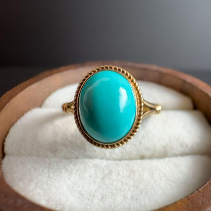 Bold & Beautiful 1970s 9ct Gold Turquoise Ring  Vintage Chic Jewelry | UK K 1/2 - US 5.5 | Resizable | English Hallmarks