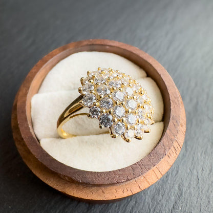 Vintage 14ct Gold Zirconia Cluster Ring  Stunning Sparkling Design | English Hallmarks | UK N 1/2 - US 7 | Resizable