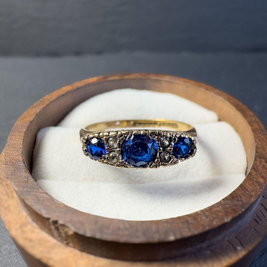 Vintage 9ct Gold Edwardian Style Blue Paste Ring | Fully Hallmarked | Victorian Inspired | UK O 1/2 - US 7.5   | Resizable |