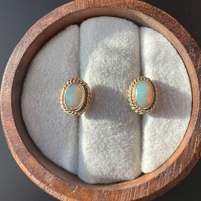 Vintage 9ct Gold Opal Earrings with Rope Design  Timeless Elegance