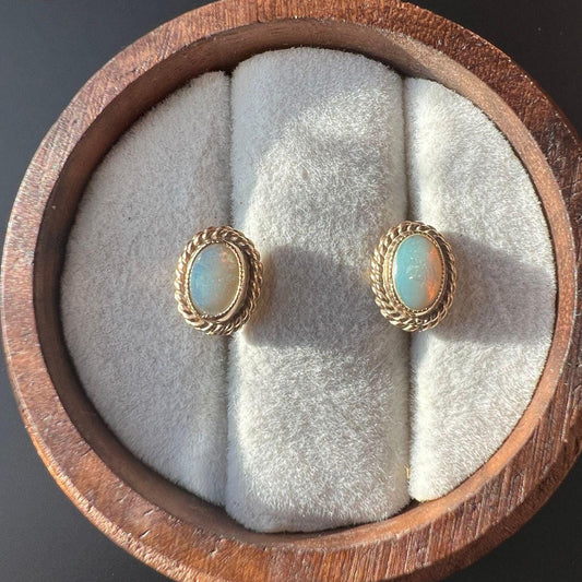 Vintage 9ct Gold Opal Earrings with Rope Design  Timeless Elegance