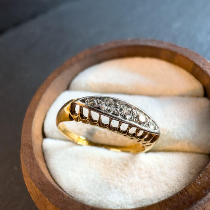 Antique 18ct Gold & Platinum Diamond Ring | Antique Marquise Design Jewelry | UK J 1/2 - US 5  | Resizable | Five Stones Diamond Ring |