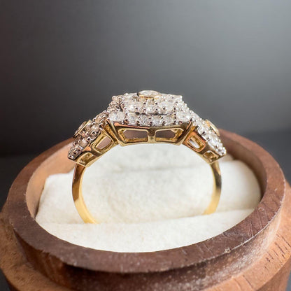 Stunning 9ct Gold Diamond Cluster Ring  Art Deco Style Statement Piece 1.0ct Diamonds | UK R 1/2 - US 9.25 | English Hallmarks | Resizable