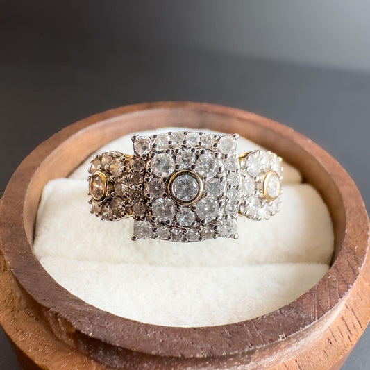 Stunning 9ct Gold Diamond Cluster Ring  Art Deco Style Statement Piece 1.0ct Diamonds | UK R 1/2 - US 9.25 | English Hallmarks | Resizable