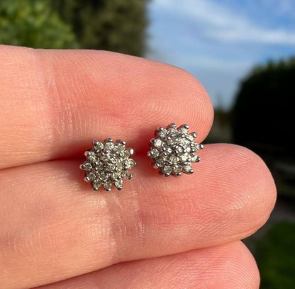 Vintage Diamond Cluster Earrings | 9ct Gold Sparkling Floral Studs | Elegant Gift for Her | Classic Vintage Jewelry |