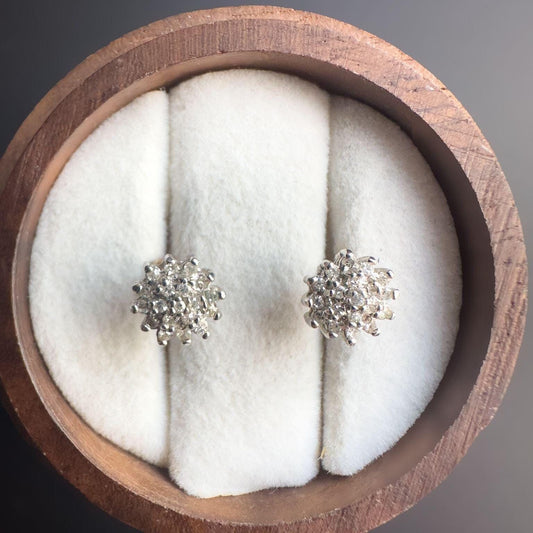 Vintage Diamond Cluster Earrings | 9ct Gold Sparkling Floral Studs | Elegant Gift for Her | Classic Vintage Jewelry |