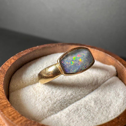 Vintage 9ct Gold Opal Triplet Ring | Unique Opal Triplet Statement Ring | October Birthstone Jewelry | English Hallmarked | UK I - US 4.25