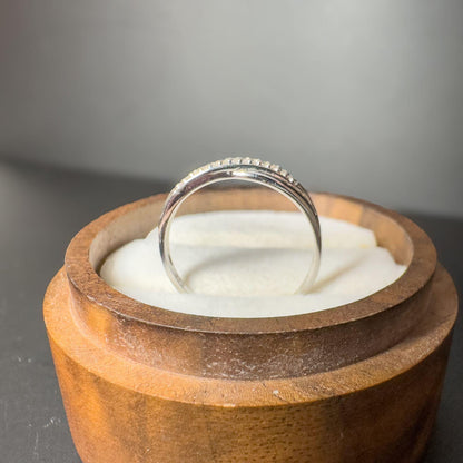 Vintage 9ct White Gold Twist Ring with Clear Stones | Elegant Infinity Band | Classic Sparkling Jewelry | UK L - US 5.75 | English Hallmarks