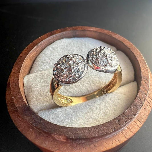 Vintage 9ct Gold Cubic Zirconia Double Cluster Ring - Sparkling Retro Style Statement Ring | UK O - US 7.25 | Resizable