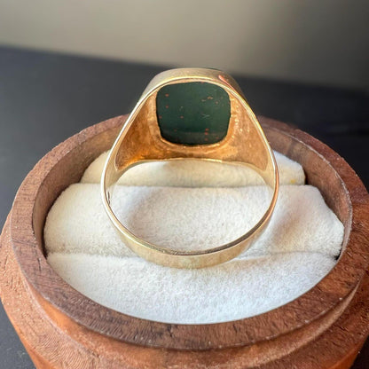 Vintage 1970s 9ct Gold Bloodstone Signet Ring, UK Size V - US 10.5, Classic Men's Statement Ring | English Hallmarks |
