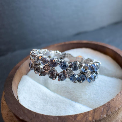 18ct Solid White Gold Vintage Iolite and Diamond Eternity Ring | Stunning Gemstone Band | UK R - US 8.5 | Iolite and Diamond Eternity Band |