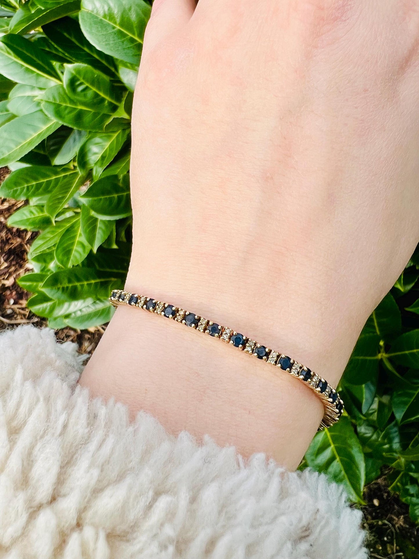 Vintage | 9ct Solid Gold Sapphire & Diamond Tennis Bracelet - Elegant Gold Tennis Bracelet - September Birthstone Gift | English Hallmarks