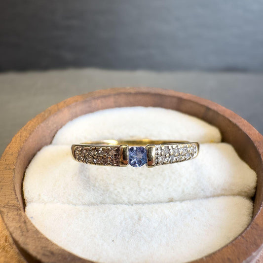 Vintage 9ct Gold Tanzanite & Diamond Ring  Birmingham Hallmarked | English Hallmarks | UK size P - US 7.75  | Resizable |