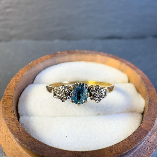 Vintage 9ct Gold Topaz & Diamond Ring  Birmingham Hallmarked  1965 | English Hallmarks | UK R 1/2 - US 8.75 | Resizable |