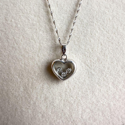 Stunning | Floating Diamond Heart Pendant in 18ct White  Solid Gold with 18ct Fine Link Chain Necklace | Unique Heart Pendant Necklace Gift
