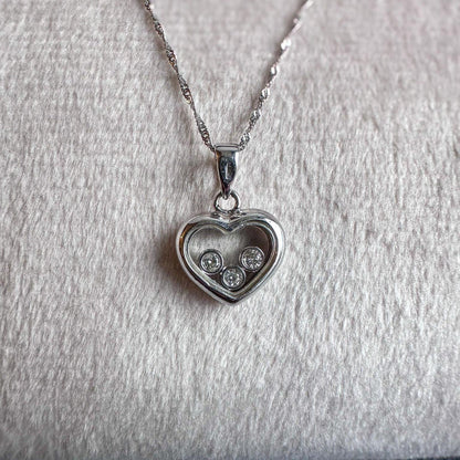 Stunning | Floating Diamond Heart Pendant in 18ct White  Solid Gold with 18ct Fine Link Chain Necklace | Unique Heart Pendant Necklace Gift