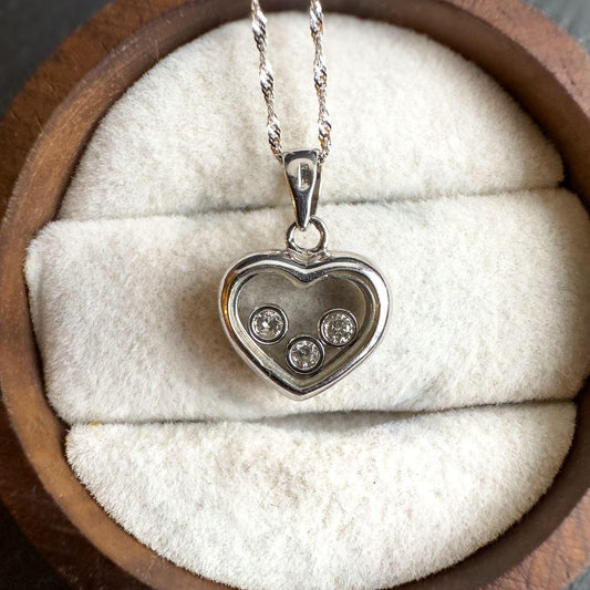 Stunning | Floating Diamond Heart Pendant in 18ct White  Solid Gold with 18ct Fine Link Chain Necklace | Unique Heart Pendant Necklace Gift