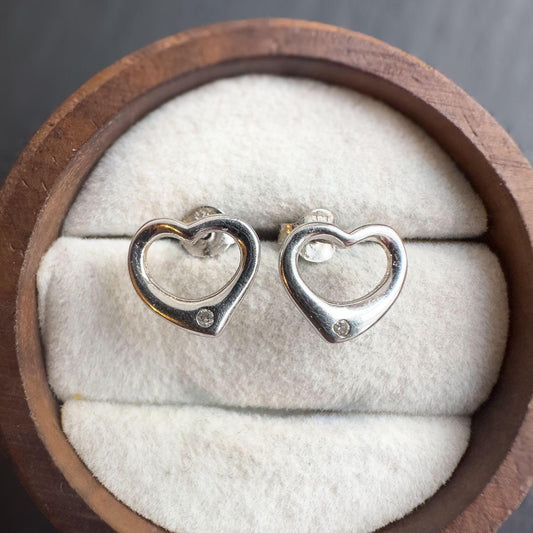 Love Forever: 9ct White Gold Open Heart Earrings with Sparkling Diamond Accents  Perfect Gift for Her - English Hallmarks