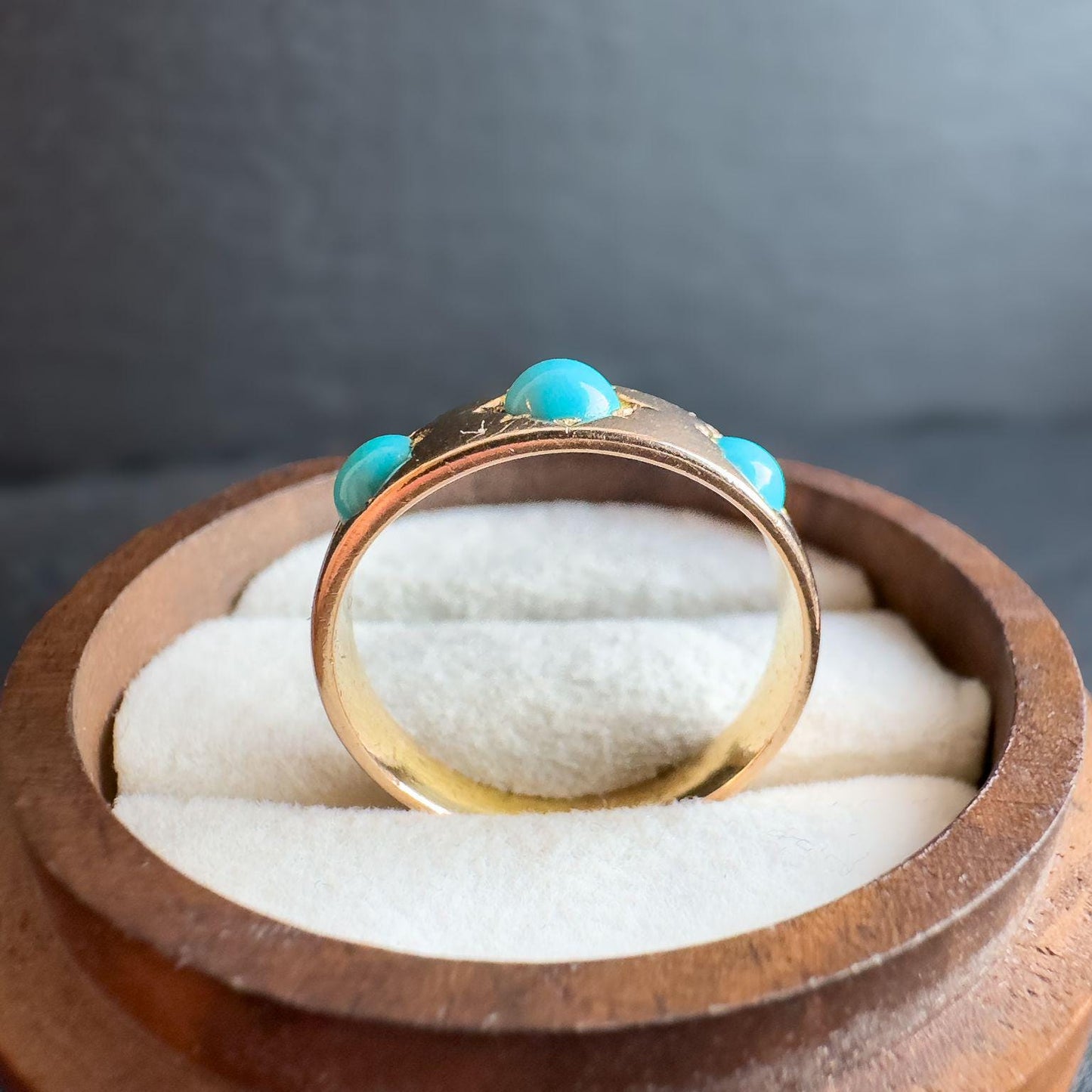 Vintage 14ct Gold Turquoise Gypsy Ring | Unique Victorian Era Gemstone Jewelry | UK L 1/2 - US 6 | Resizable |