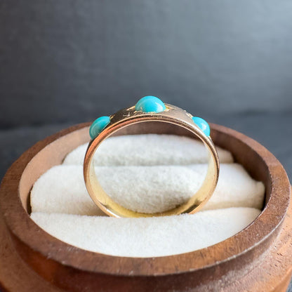 Vintage 14ct Gold Turquoise Gypsy Ring | Unique Victorian Era Gemstone Jewelry | UK L 1/2 - US 6 | Resizable |