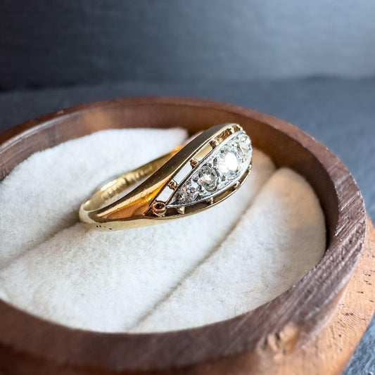 Antique 18ct Gold Diamond Five Stone & Platinum Ring | Edwardian Ring | Antique Art Deco Jewelry | UK K 1/2 - US 5.5 | Resizable |
