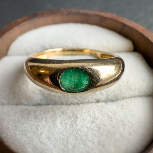9ct Vintage Emerald Gypsy Ring | Solid Gold Oval Emerald Ring | Emerald Band Ring | Hallmarked |  Gift for Her | UK N - US 6.25 | Resizable