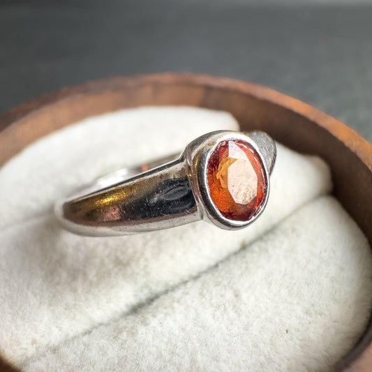 9ct White Gold Ceylon Padparadscha Sapphire Ring | Oval Orange Sapphire | Vintage Statement Ring | Rare Gemstone Ring | English Hallmarked