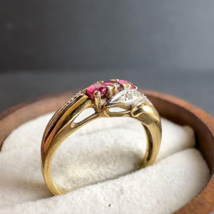 Vintage 9ct Solid Gold Ruby & Diamond Ring | 9k Gold Vintage Gemstone Ring | Elegant Ruby -Diamond Gold Ring | English Hallmarked | UK I 1/2