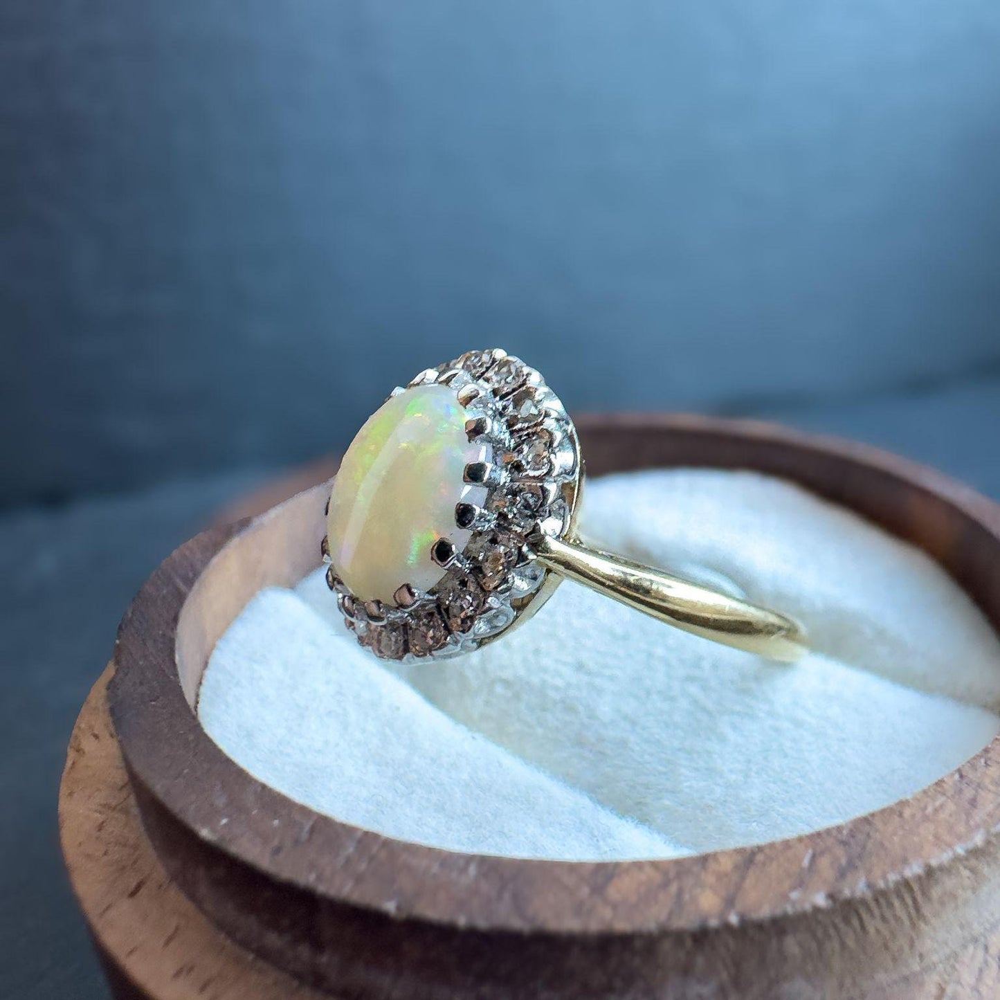 18ct Solid Gold Opal and Diamond Ring