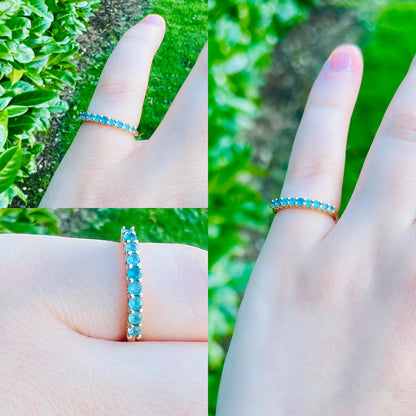 9ct Solid Gold Vintage | Apatite Half Eternity Ring | Stacking Ring | Teal Blue Gemstone Band | 9k Gold Apatite Ring | English Hallmarked