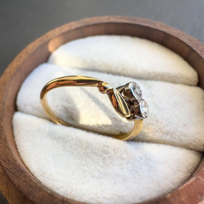 Antique 18ct Gold & Diamond Ring | Edwardian Era Design | Genuine Solid Gold | Unique Two-Stone Accent | UK J - US 4.75 | Resizable |
