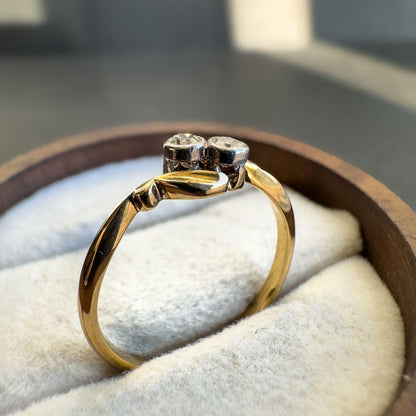 Antique 18ct Gold & Diamond Ring | Edwardian Era Design | Genuine Solid Gold | Unique Two-Stone Accent | UK J - US 4.75 | Resizable |