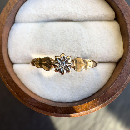 9ct Solid Gold Vintage Diamond Ring, Elegant Gold Band with Starburst Design, Promise Ring, English Hallmarked | UK L 1/2 - US 6 | Resizable