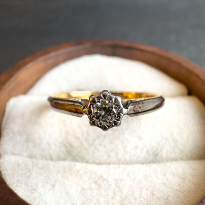 18ct White & Yellow Gold Platinum Vintage Diamond Ring | UK M 1/2 - US 6.5 | Engagement Ring | Resizable |