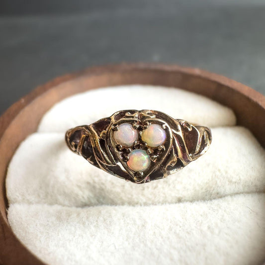 9ct Solid Gold Vintage Opal Ring | Victorian-Inspired Design | Solid Gold Statement Jewelry | UK O - US 7.25 | English Hallmarks |