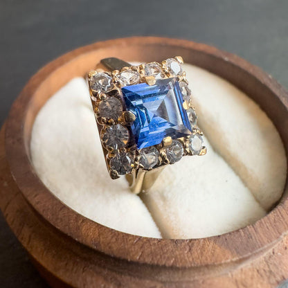Vintage 9ct Solid Gold Topaz Ring | Bold Square Cut Design | Solid Gold Statement Jewelry | UK M -US 6.25 |