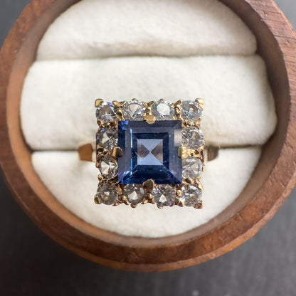 Vintage 9ct Solid Gold Topaz Ring | Bold Square Cut Design | Solid Gold Statement Jewelry | UK M -US 6.25 |