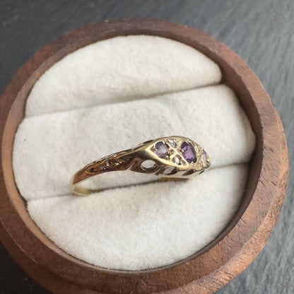 9ct Solid Gold Vintage Amethyst and Diamond Ring | Oval Amethyst, Accent Diamonds, Filigree Band | UK L 1/2 - US 6 | Resizable |