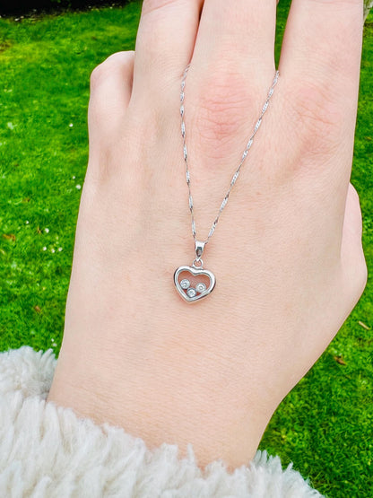 Stunning | Floating Diamond Heart Pendant in 18ct White  Solid Gold with 18ct Fine Link Chain Necklace | Unique Heart Pendant Necklace Gift