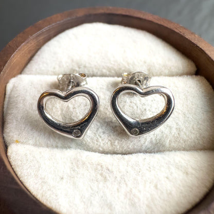 Love Forever: 9ct White Gold Open Heart Earrings with Sparkling Diamond Accents  Perfect Gift for Her - English Hallmarks