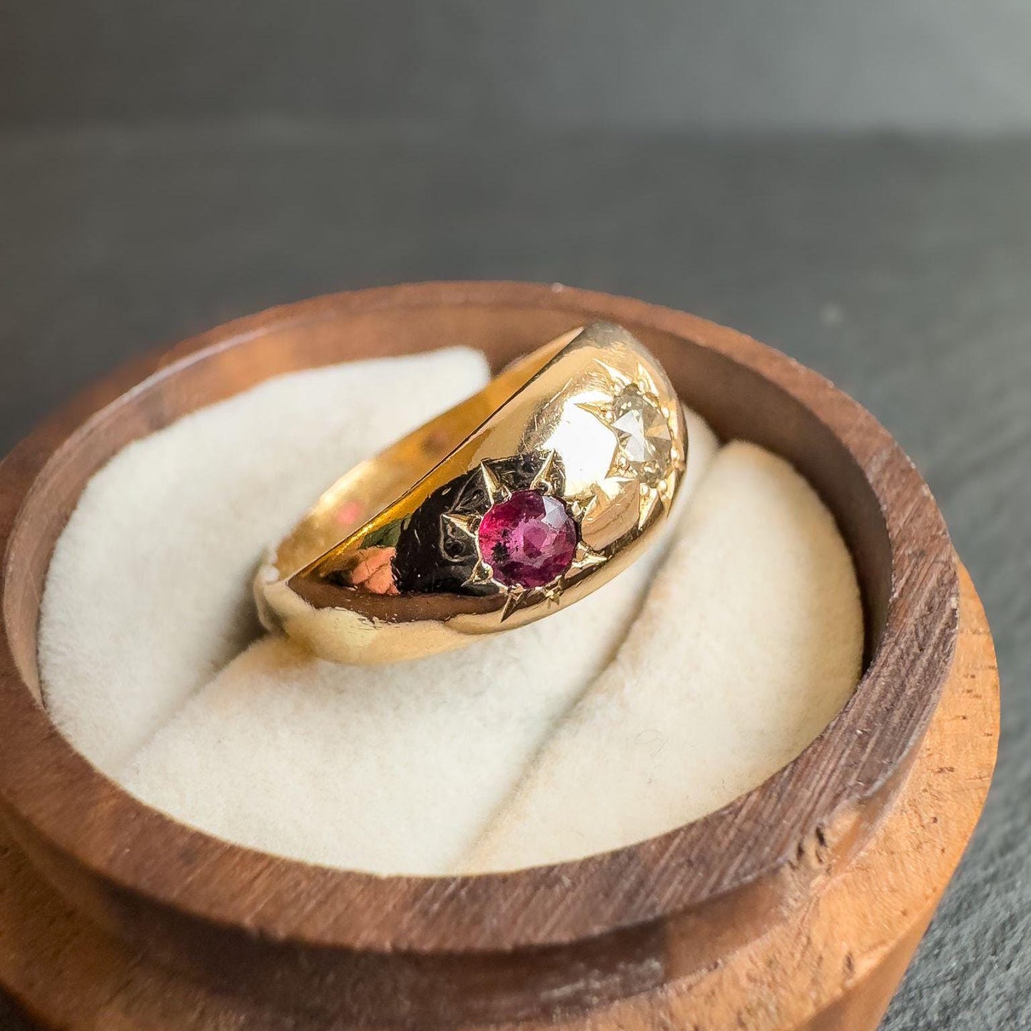 18ct Gold | Victorian | Ruby & Old Cut Diamond Gypsy Ring