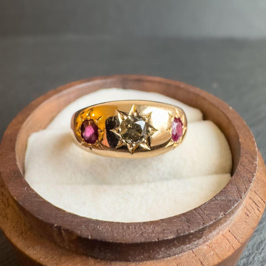 18ct Gold | Victorian | Ruby & Old Cut Diamond Gypsy Ring