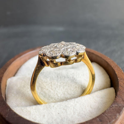 18ct Solid Gold & Platinum Antique Diamond Ring | 1920s Old Cut Diamond Cluster Ring | UK N 1/2 - US 7 | Antique Heirloom Jewelry |Resizable