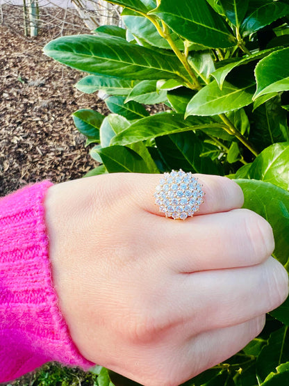 Vintage 14ct Gold Zirconia Cluster Ring  Stunning Sparkling Design | English Hallmarks | UK N 1/2 - US 7 | Resizable