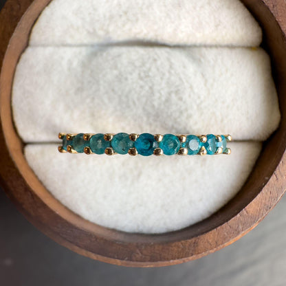 9ct Solid Gold Vintage | Apatite Half Eternity Ring | Stacking Ring | Teal Blue Gemstone Band | 9k Gold Apatite Ring | English Hallmarked